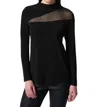 Joseph Ribkoff Silky Knit Top With Embellished Mesh Insert In Black In Black