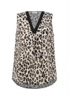 Joseph Ribkoff Leopard V-neck Sleeveless Pullover Top In Beige