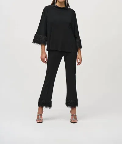 Joseph Ribkoff Trapeze Top With Feather Cuffs In Black