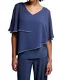 Joseph Ribkoff Trim Layered Chiffon Top In Mineral Blue In Blue