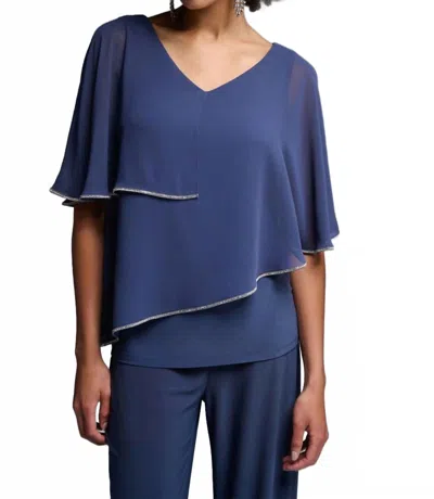 Joseph Ribkoff Trim Layered Chiffon Top In Mineral Blue