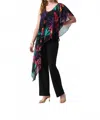 Joseph Ribkoff Tropical Chiffon Overlay Jumpsuit In Black/multi In Black