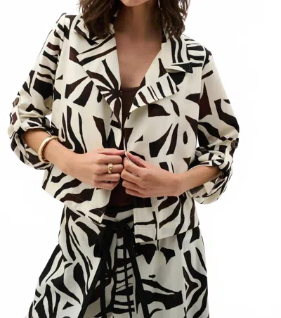 Joseph Ribkoff Tropical Open Front Boxy Blazer In Beige/multi