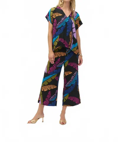 Joseph Ribkoff Tropical Print Boxy Top In Black/multi
