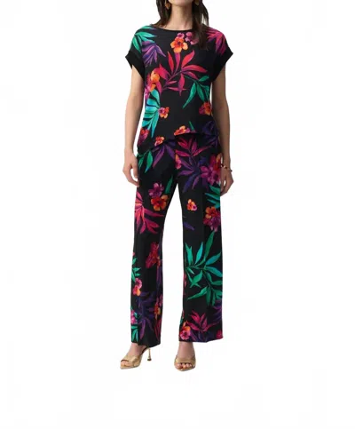 Joseph Ribkoff Tropical Print Boxy Top In Black/multi