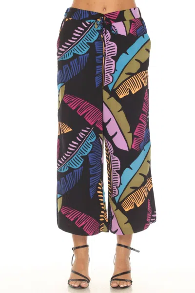 Joseph Ribkoff Tropical Print Culotte Pant In Black/multi