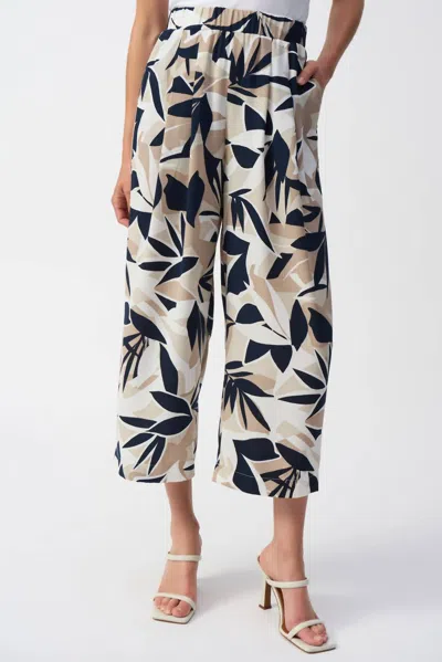 Joseph Ribkoff Tropical Print Culotte Pants In Beige In Multi