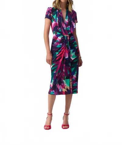 Joseph Ribkoff Tropical Print Draped Front Midi Sheath Dress In Multi