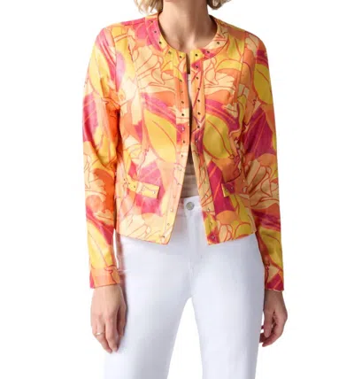 Joseph Ribkoff Studded Faux Leather Crew Neck Jacket In Pink Multi