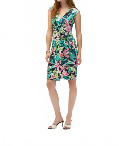 Joseph Ribkoff Tropical Print Faux Wrap Dress In Black/ Multi