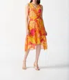 Joseph Ribkoff Tropical Print Faux Wrap Print Midi Dress In Pink/multi In Multi