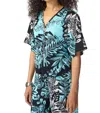 Joseph Ribkoff Tropical Print Gauze Front Tie Top In Blue In Blue
