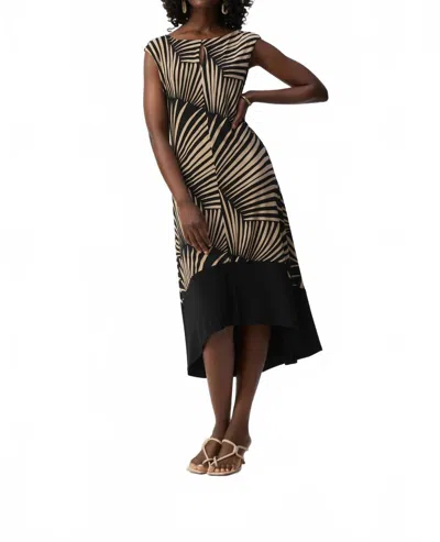 Joseph Ribkoff Tropical Print High Low Sleeveless Dress In Black/dune