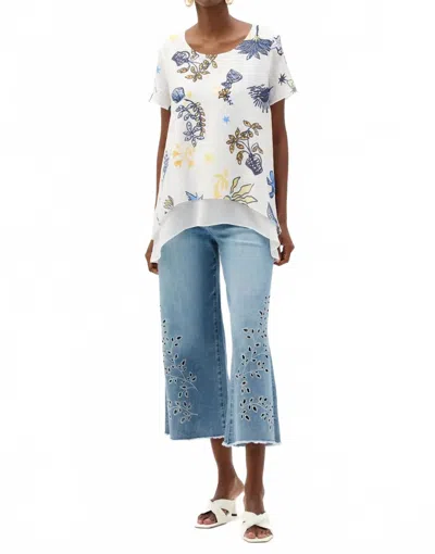 Joseph Ribkoff Tropical Print Layered Tunic Top In Vanilla/multi
