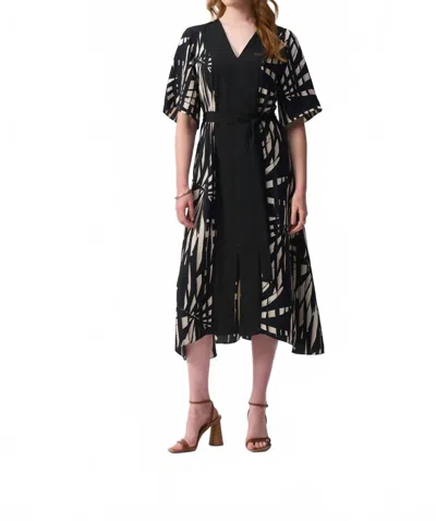 Joseph Ribkoff Tropical Print Midi A-line Dress In Black/multi