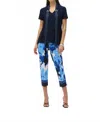 Joseph Ribkoff Tropical Print Pull On Cropped Pants In Blue/vanilla In Blue