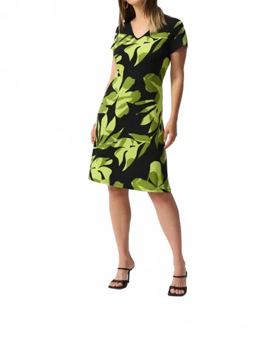 Joseph Ribkoff Tropical Print Short Sleeve A-line Dress In Black/multi