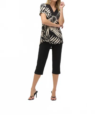 Joseph Ribkoff Tropical Print Short Sleeve Top In Black/moonstone In Multi