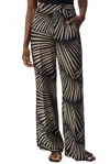Joseph Ribkoff Tropical Print Side Slit Wide Leg Pants In Black/dune In Multi