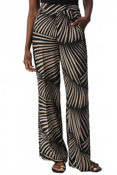 Joseph Ribkoff Tropical Print Side Slit Wide Leg Pants In Black/dune In Multi