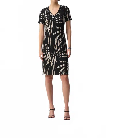 Joseph Ribkoff Tropical Print Silky Knit Shift Dress In Black/multi