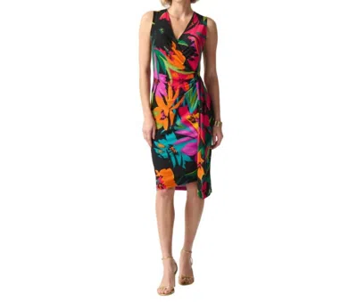 Joseph Ribkoff Tropical Print Silky Knit Wrap Dress In Black