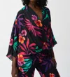 Joseph Ribkoff Floral V-neck Wrap Pullover Top In Black In Multi
