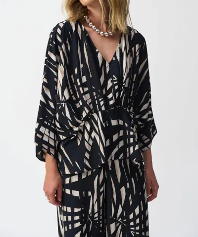 Joseph Ribkoff Tropical Print V-neck Peplum Top In Black/multi