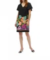 Joseph Ribkoff Tropical Print V-neck Shift Dress In Black/multi In Black