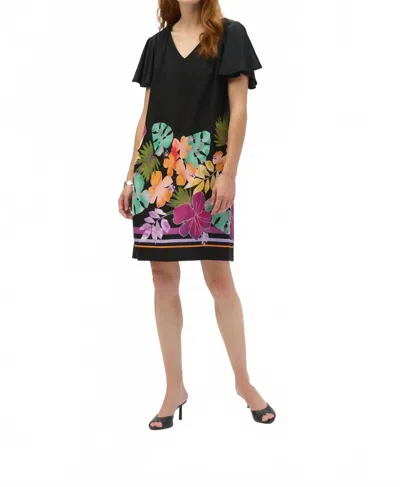 Joseph Ribkoff Tropical Print V-neck Shift Dress In Black/multi