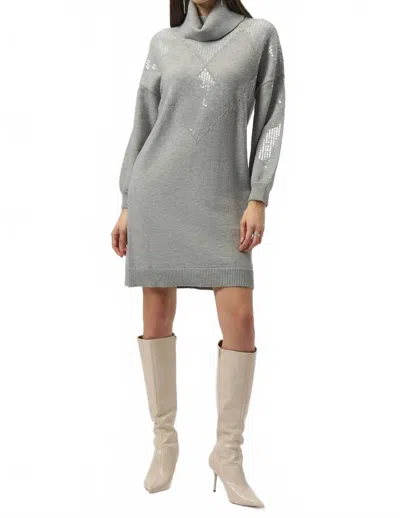 Joseph Ribkoff Turtleneck Long Puff Sleeve Straight Dress In Grey Melange In Gray