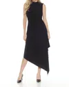 Joseph Ribkoff Turtleneck Ruched Asymmetric Midi Dress In Black