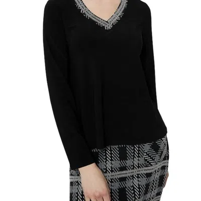 Joseph Ribkoff Tweed Trim Long Sleeve Top In Black