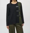 Joseph Ribkoff Two-tone Color Block Textured Tunic In Black/iguana Green In Black