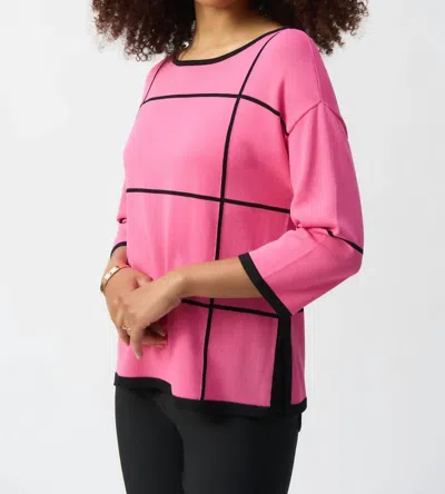 Joseph Ribkoff Two-tone Plaid 3/4 Sleeves Lightweight Sweater Top In Bubblegum In Pink