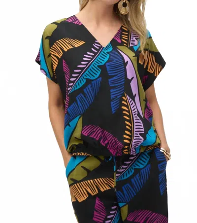 Joseph Ribkoff V- Neck Palm Leaves Top In Black Multi Top