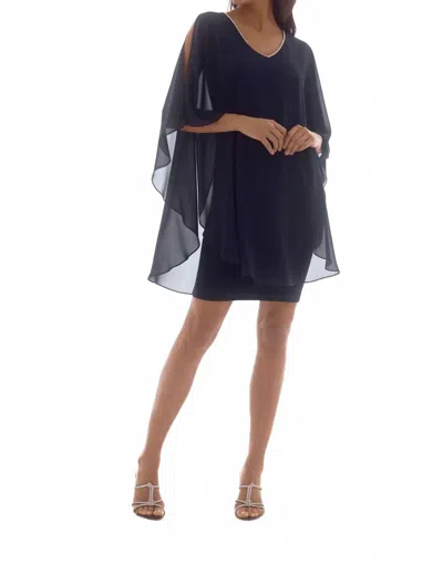 Joseph Ribkoff V-neck Cold Shoulder Chiffon Sheath Dress In Midnight Blue