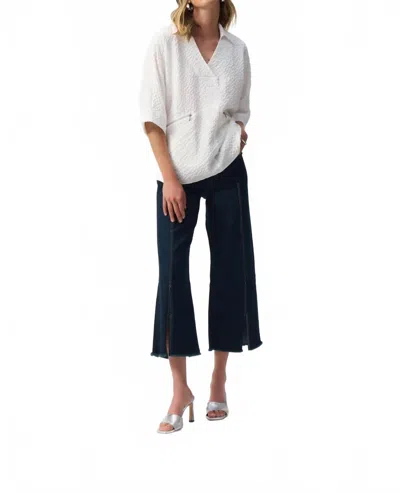 Joseph Ribkoff V-neck Collared 3/4 Sleeves Hi-low Top In White In Blue
