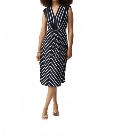 Joseph Ribkoff V-neck Fit And Flare Dress In Midnight Blue/vanilla In Black