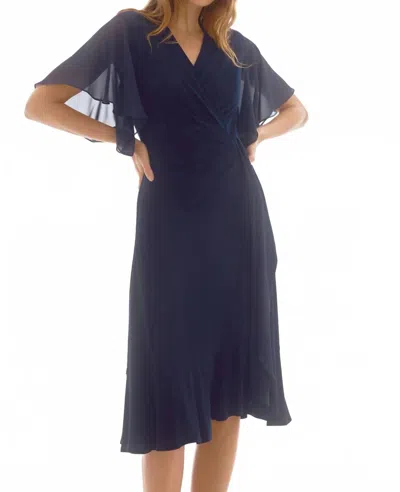 Joseph Ribkoff V-neck Flutter Sleeve Faux Wrap Dress In Midnight Blue