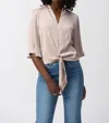 Joseph Ribkoff V-neck Front Tie Satin Top In Parchment In Neutral