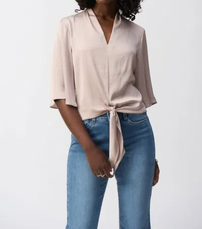 Joseph Ribkoff V-neck Front Tie Satin Top In Parchment In Neutral