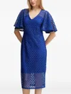 Joseph Ribkoff Guipure Lace Flutter Sleeve Midi Sheath Dress In Royal Sapphire In Blue