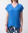 Joseph Ribkoff V-neck Lightweight Asymmetric Top In Coastal Blue In Blue