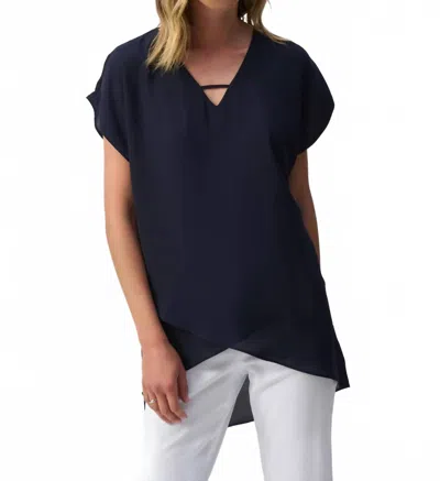 Joseph Ribkoff V-neck Lightweight Asymmetric Top In Midnight Blue In Black