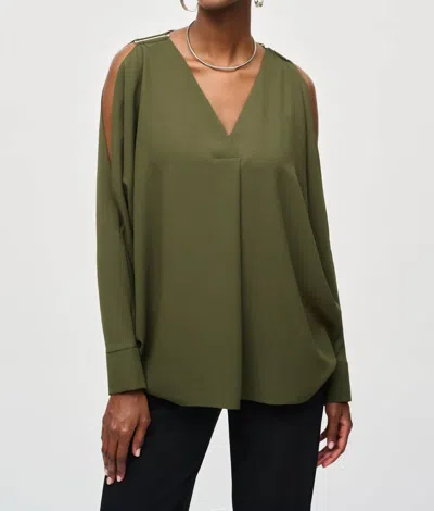 JOSEPH RIBKOFF V-NECK LONG SLEEVE BLOUSE IN IGUANA