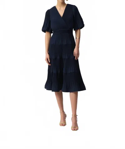 Joseph Ribkoff V-neck Pleated Faux Wrap Midi Dress In Midnight Blue
