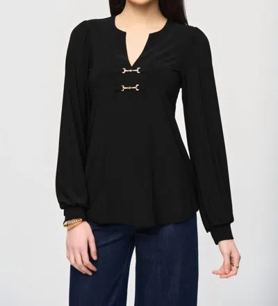 Joseph Ribkoff V-neck Puff Sleeve Flared Top In Black