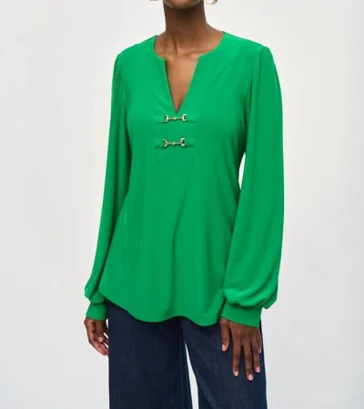 Joseph Ribkoff V-neck Puff Sleeve Flared Top In Envy