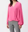 Joseph Ribkoff Faux Wrap Georgette Boxy Top In Bubble Gum Pink In Pink